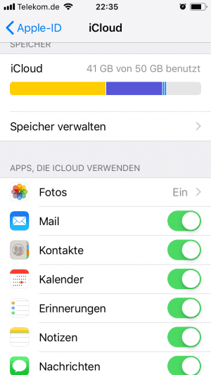 iPhone Menü Datenübersicht