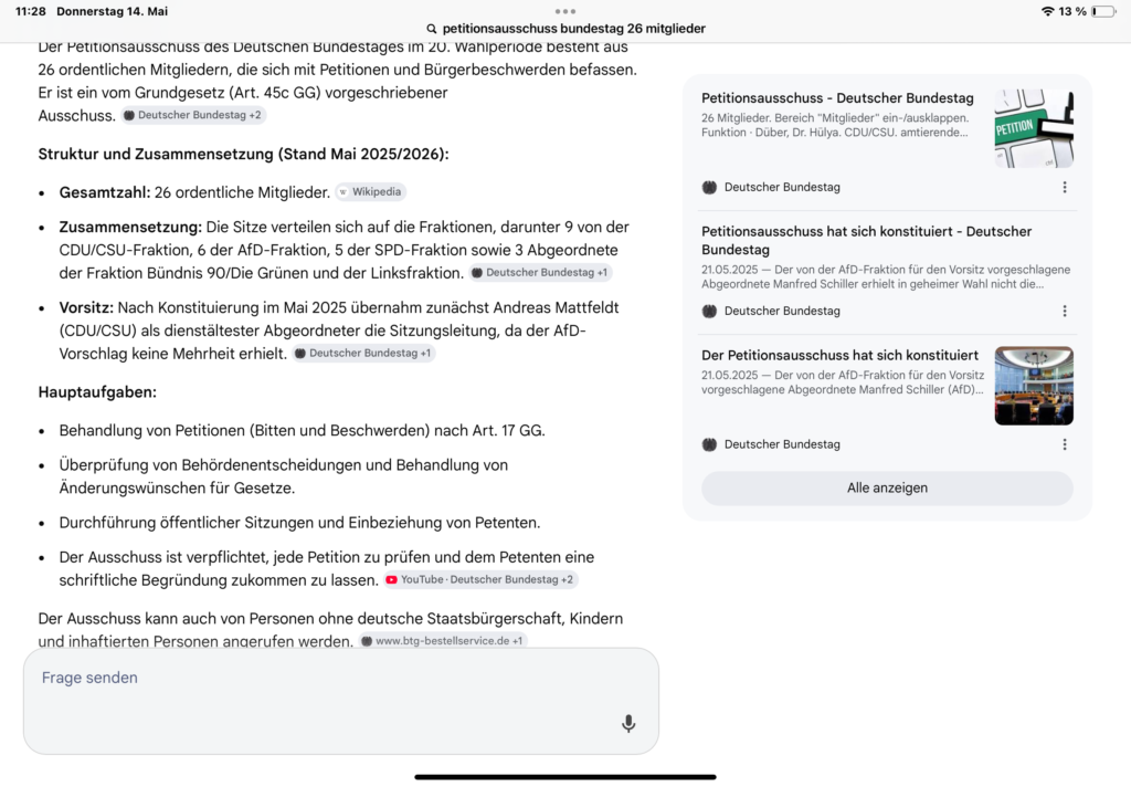 Petitionsausschuss 26 Mitglieder.